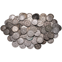 Bulk Mixed Date Unsorted 1920-1945 50% Silver Bullion Threepence Coins Kiloware (Best Value) Thumbnail