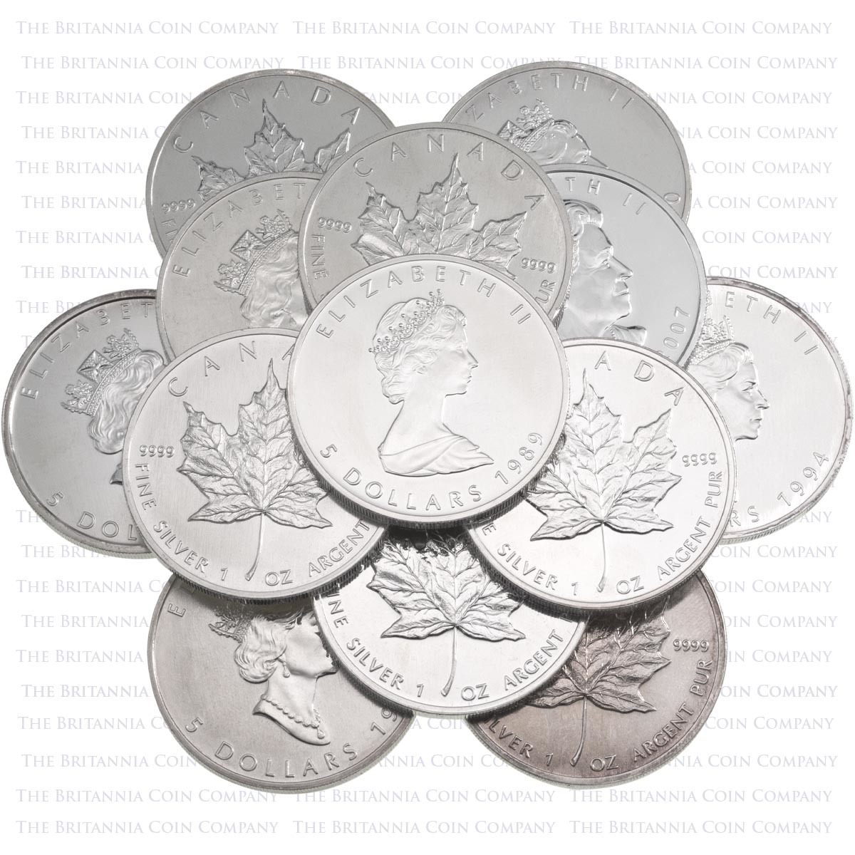 One Ounce Silver Mixed-Date Canadian Maple Leaf Bullion Coins (Best Value)