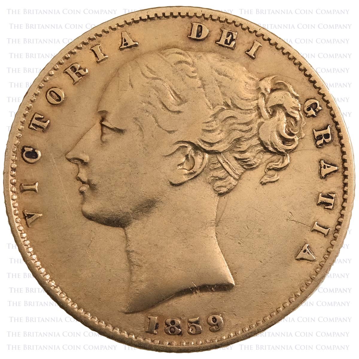 1859 Queen Victoria Gold Ansell London Full Sovereign Coin Obverse
