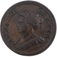 1714 Queen Anne Copper Pattern Farthing Coin Thumbnail