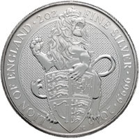 2016 Queen's Beasts Lion Of England Two Ounce Silver Bullion Coin Thumbnail