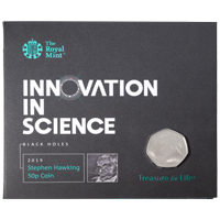 UK19STBU 2019 Innovations In Science Stephen Hawking Fifty Pence Brilliant Uncirculated Coin In Folder Thumbnail