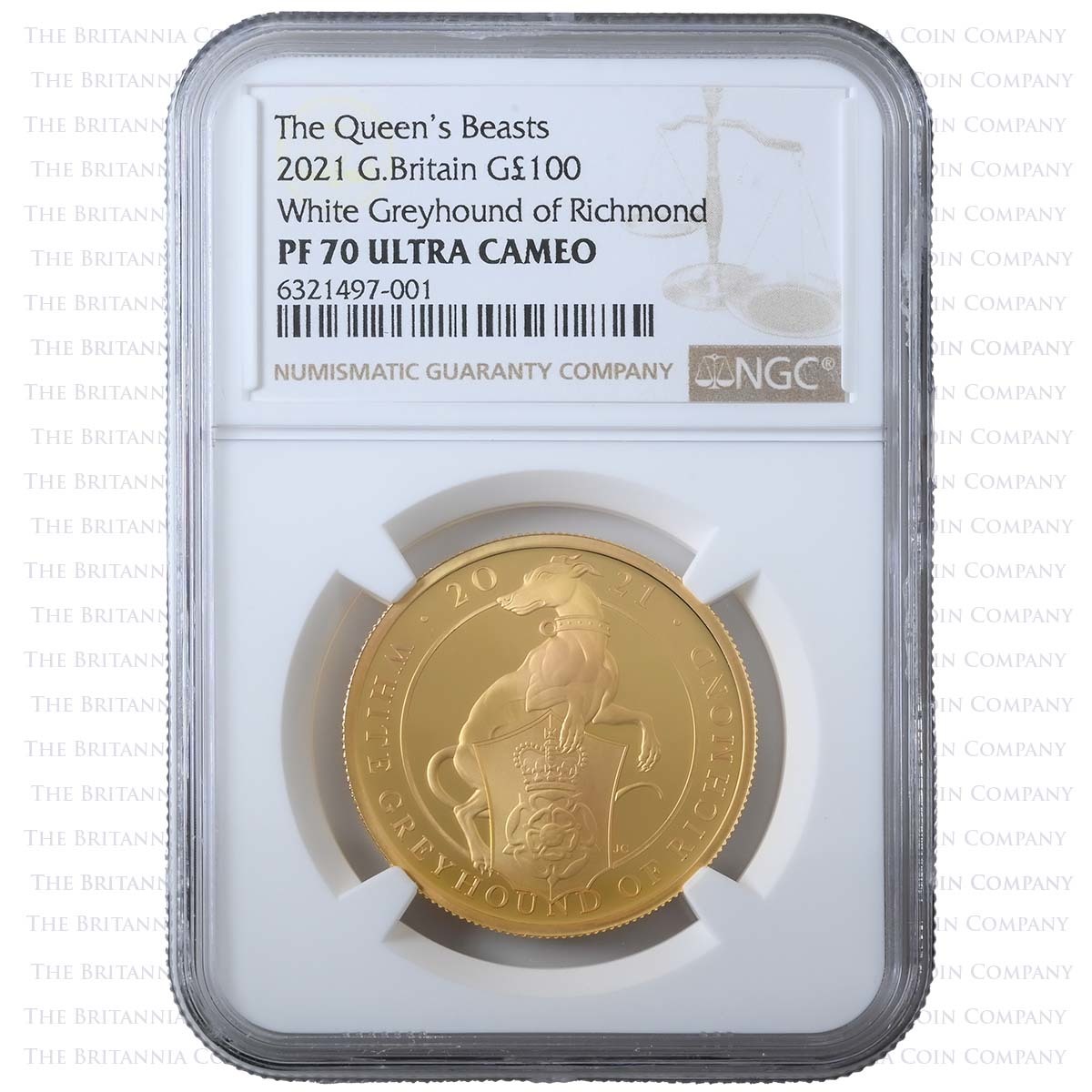 2021 Queen’s Beasts White Greyhound of Richmond 1 Ounce Gold Proof PF 70 Graded
