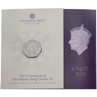 UK23K50BU 2023 King Charles III Coronation Fifty Pence Brilliant Uncirculated Coin In Folder Thumbnail