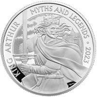 UK23KABU 2023 Myths And Legends King Arthur Five Pound Crown Brilliant Uncirculated Coin In Folder Thumbnail