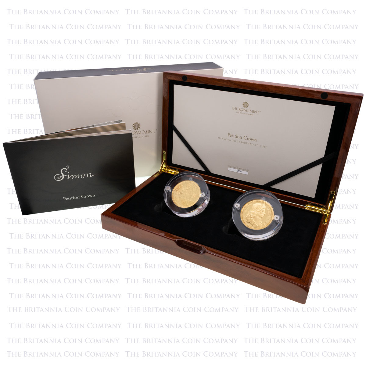 UK23PC2G 2023 Great Engravers Petition Crown Two Ounce Gold Proof Two Coin Set Boxed